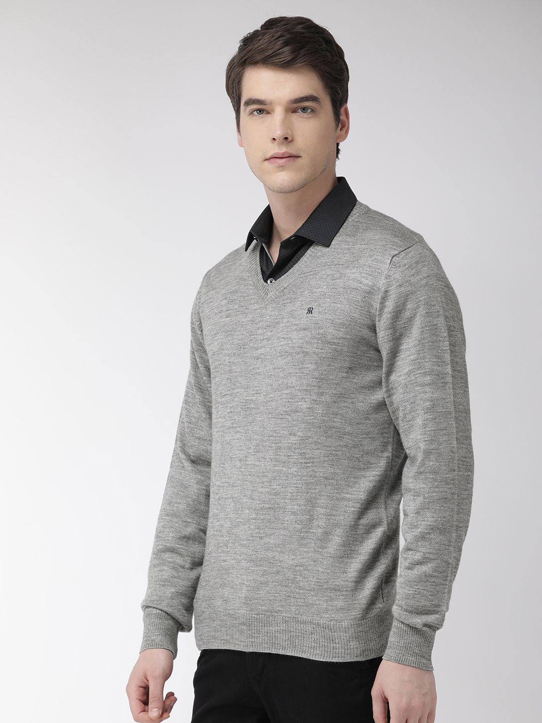 Raymond Men Grey Solid Sweater