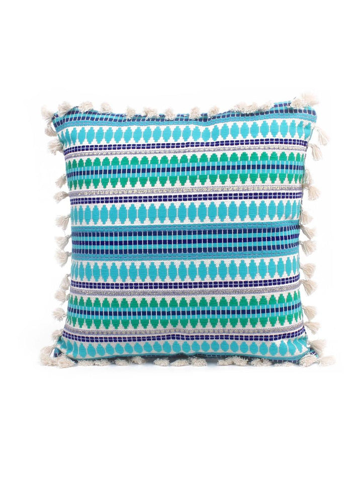 STITCHNEST Blue & White 2-Pieces Embroidered Woollen Square Cushion Covers