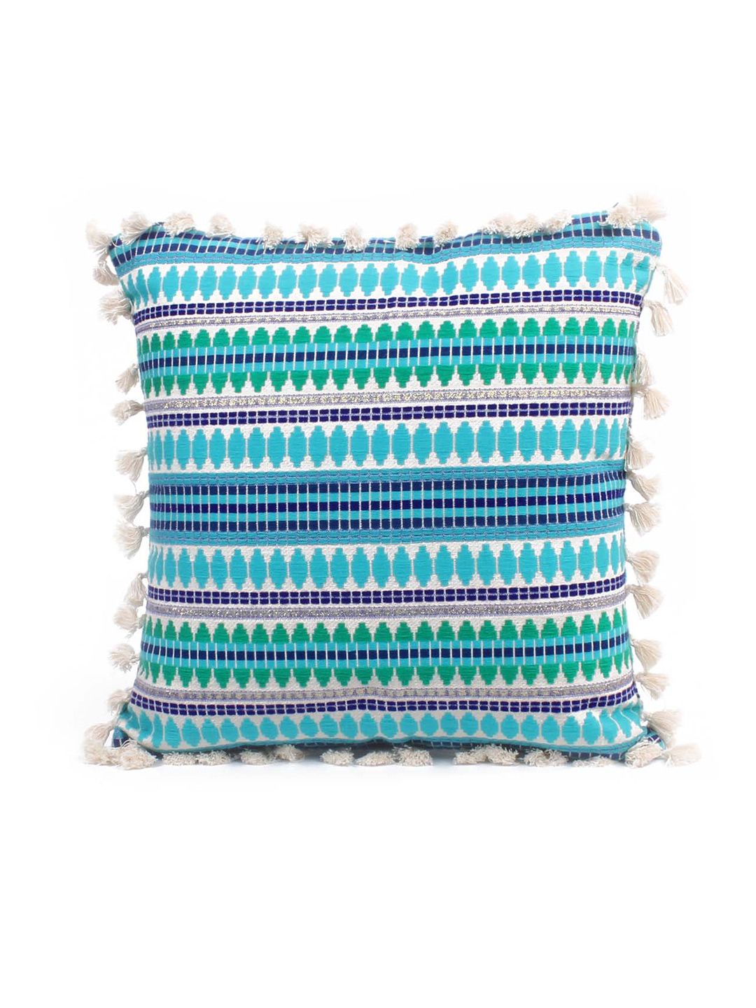 STITCHNEST Blue & White 2-Pieces Embroidered Woollen Square Cushion Covers
