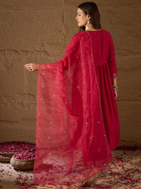KALINI Floral Yoke Design Regular Sequinned Kurta with Trousers & With Dupatta