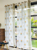 URBAN SPACE White & Yellow 2 Pieces Floral Sheer Window Curtains