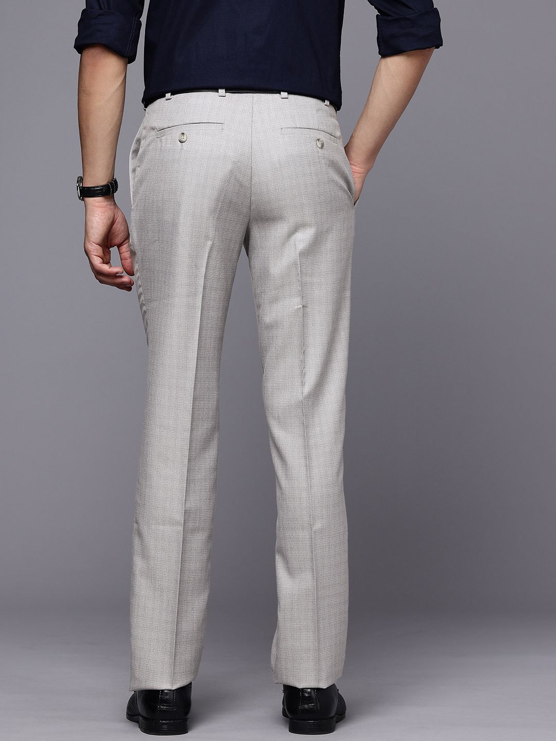Raymond Men Slim Fit Self-Design Checked Formal Trousers