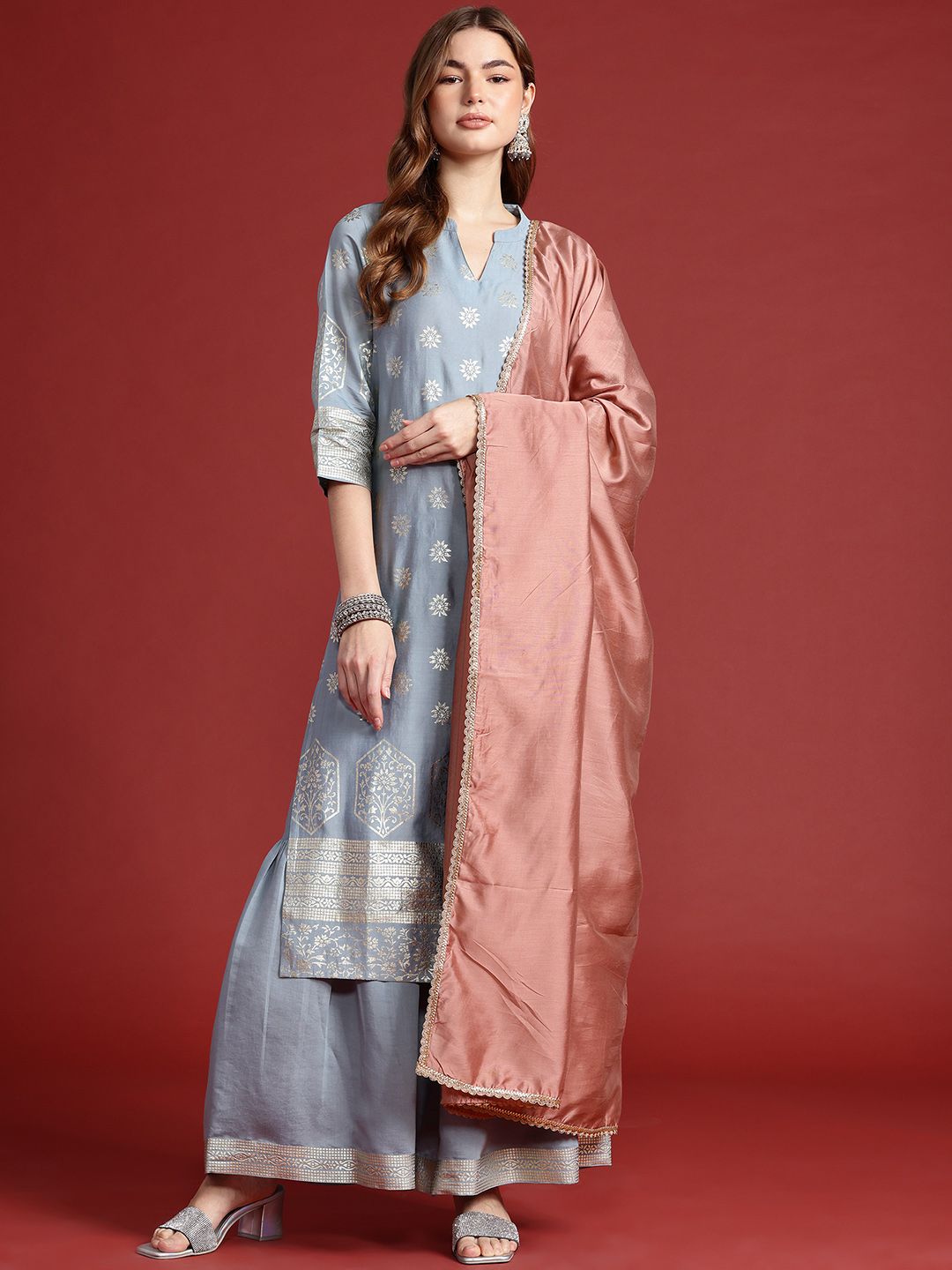 Anouk Women Paisley Print Gotta Patti Kurta with Palazzos & Dupatta