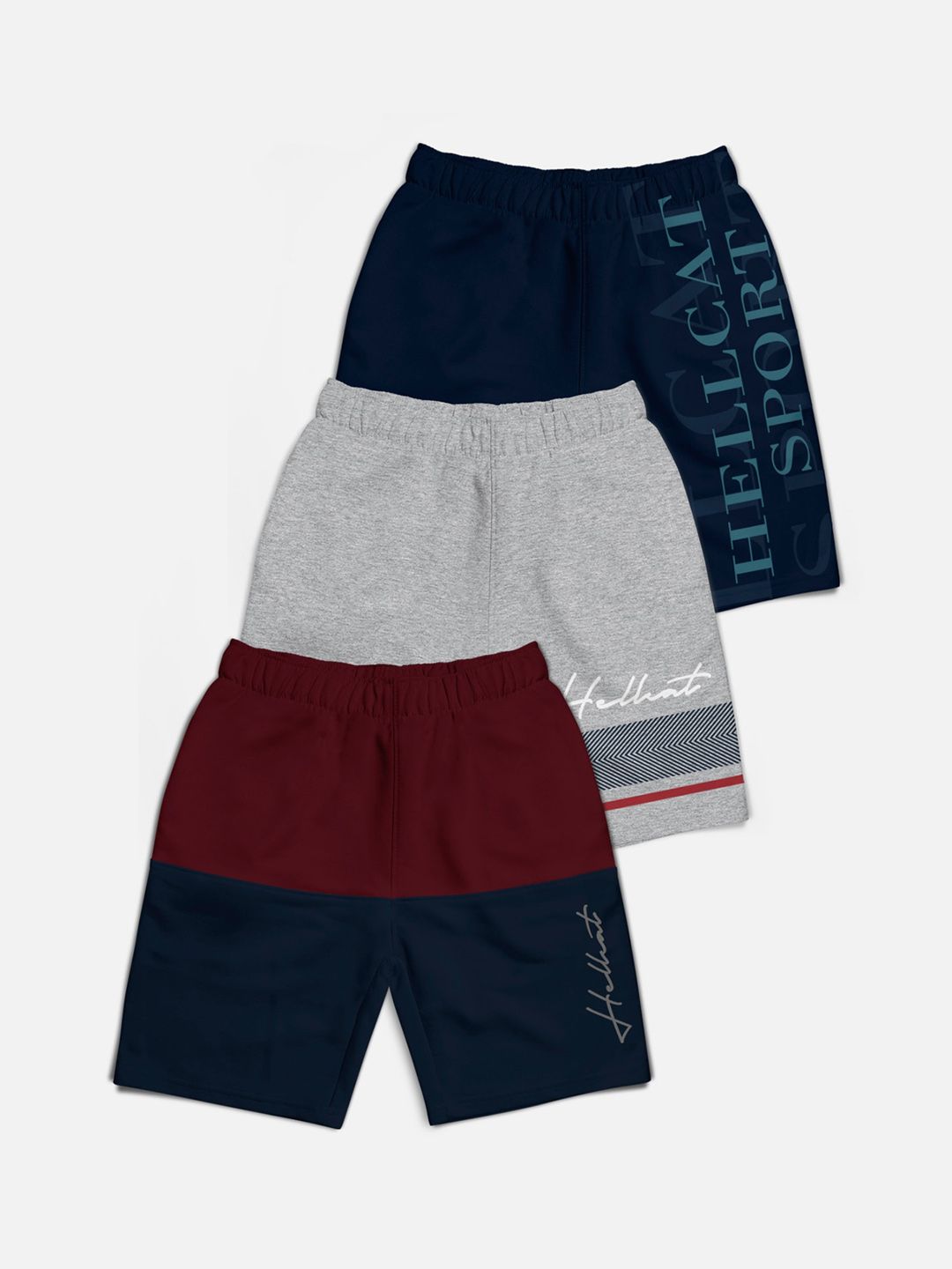HELLCAT Boys Pack Of 2 Colourblocked Cotton Shorts