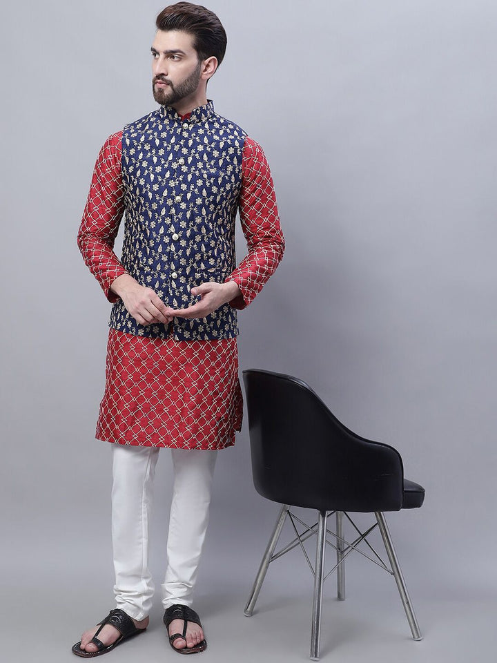 SOJANYA Embroidered Thread Work Kurta With Churidar With Nehru Jacket