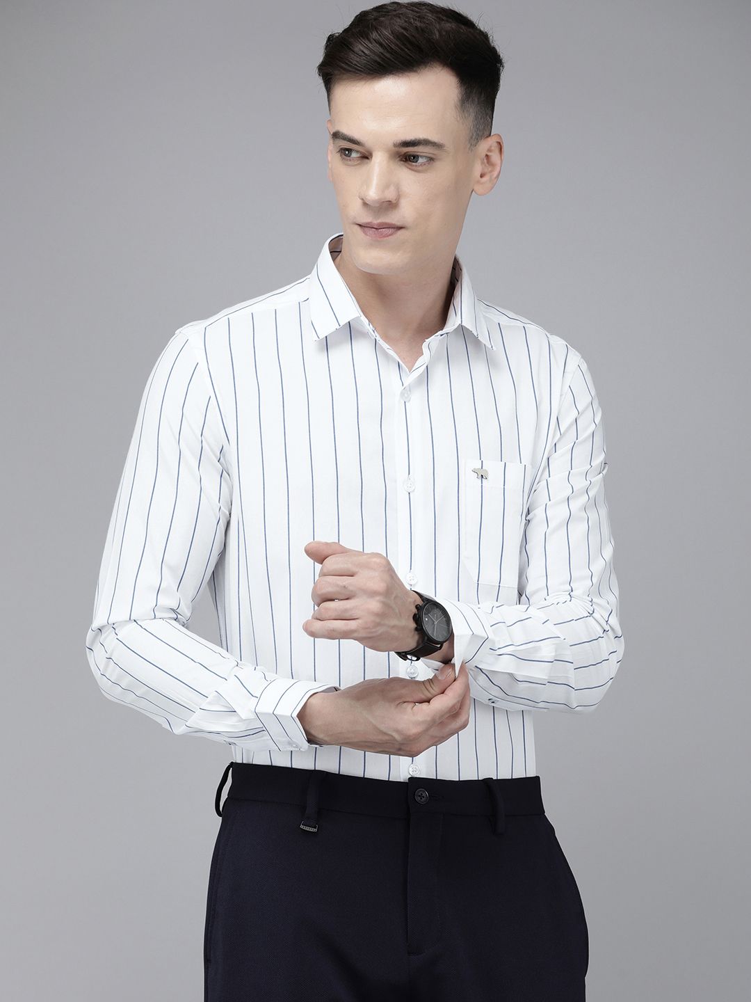 THE BEAR HOUSE Slim Fit Striped Pure Cotton Shirt