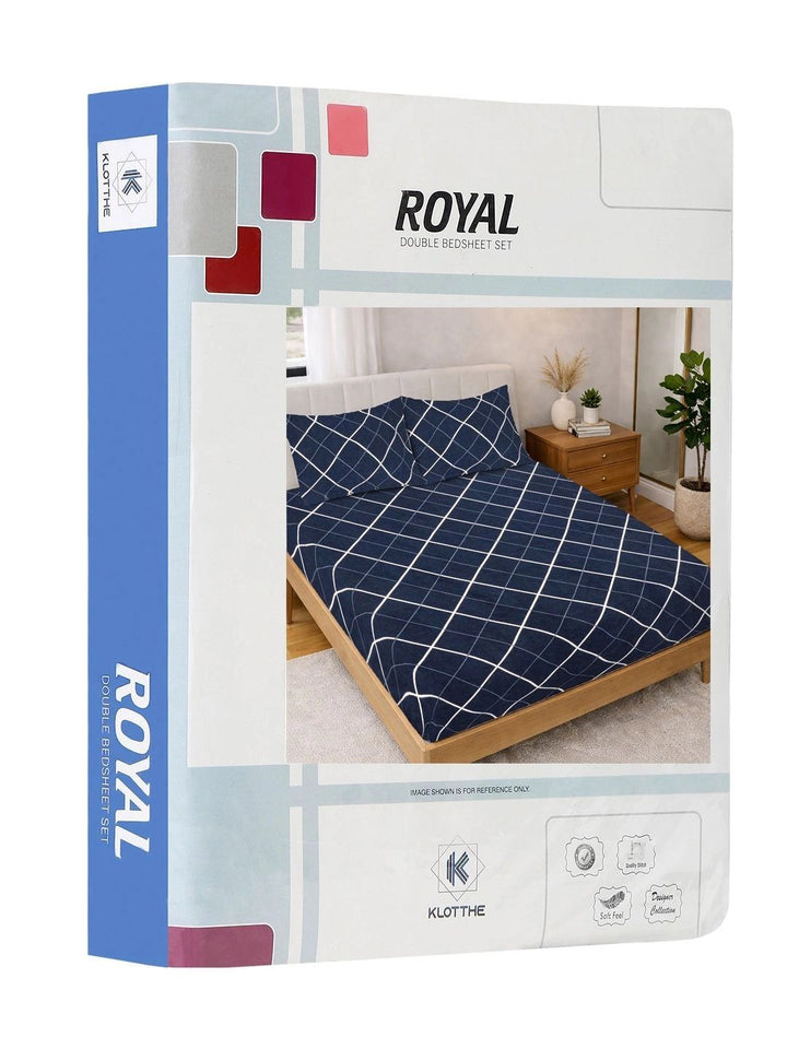 Moda Rapido X KLOTTHE Blue & White Geometric 300 TC King Bedsheet with 2 Pillow Covers