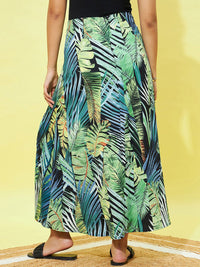 Berrylush Tropical Printed Front Slit A-Line Midi Skirt