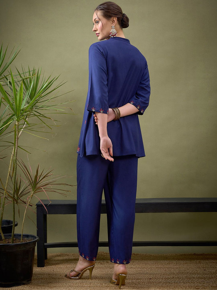 Shae by SASSAFRAS Blue Embroidered Shirt With Palazzos Co-Ords
