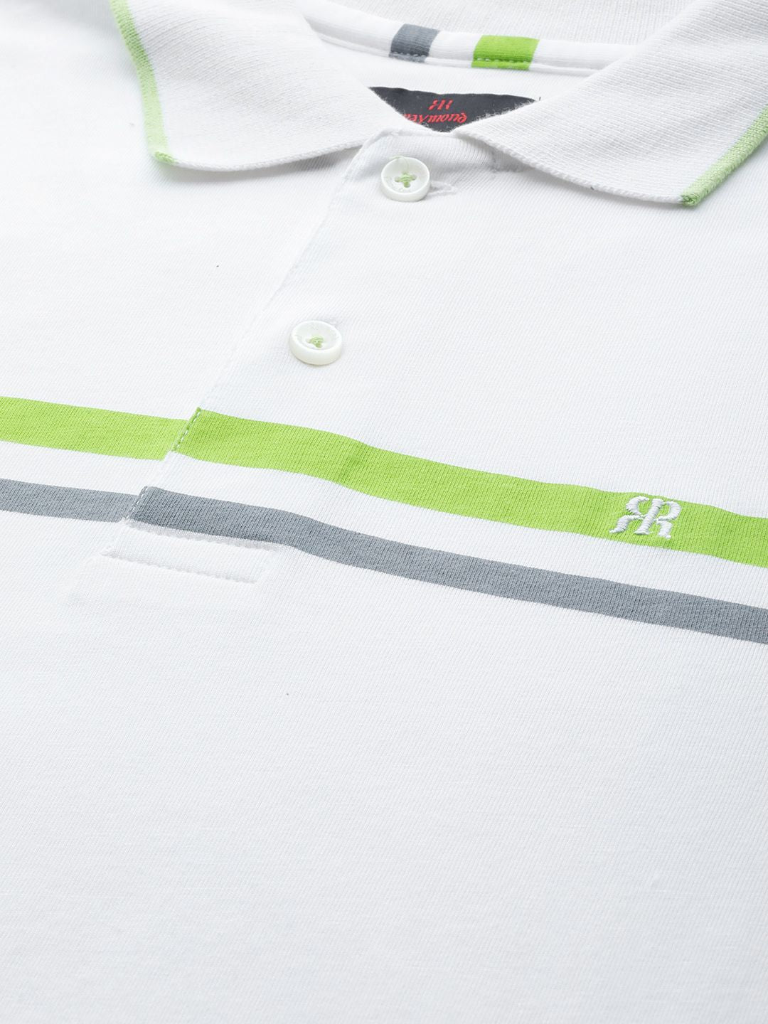 Raymond Men White & Green Printed Polo Collar T-shirt