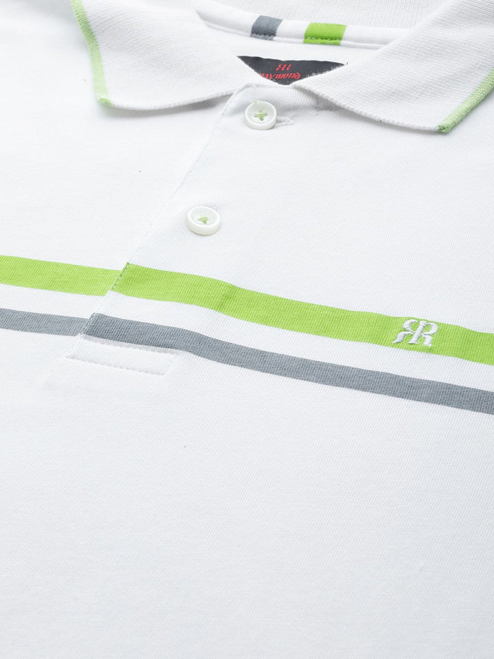 Raymond Men White & Green Printed Polo Collar T-shirt