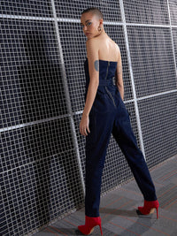 SASSAFRAS Navy Blue Strapless Basic Jumpsuit