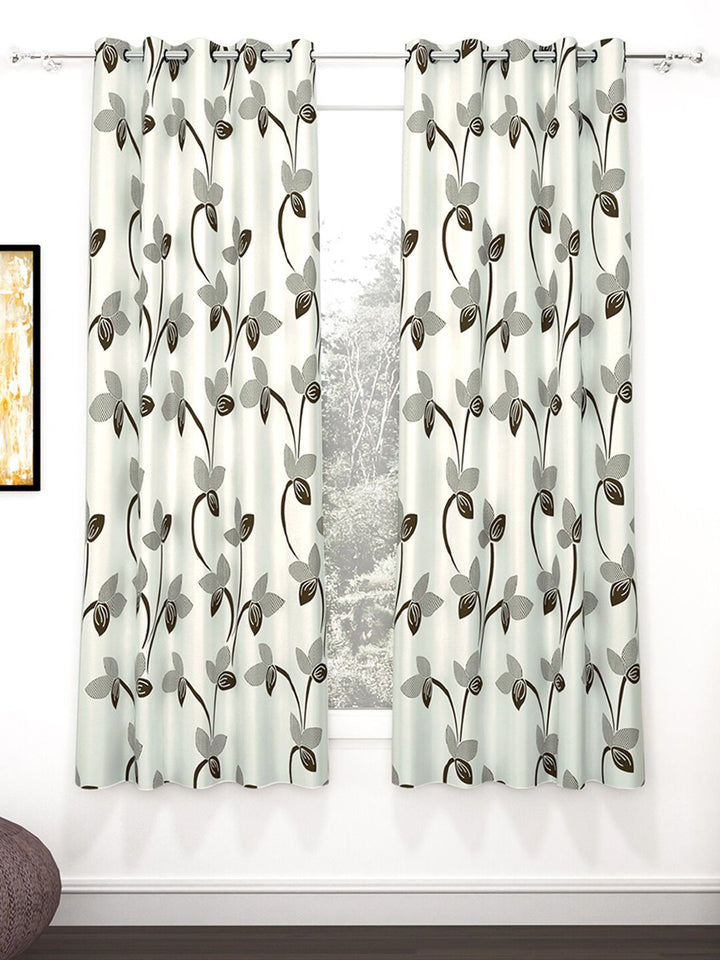 Story@home Nature Grey & White 2 Pieces Floral Printed Window Curtains