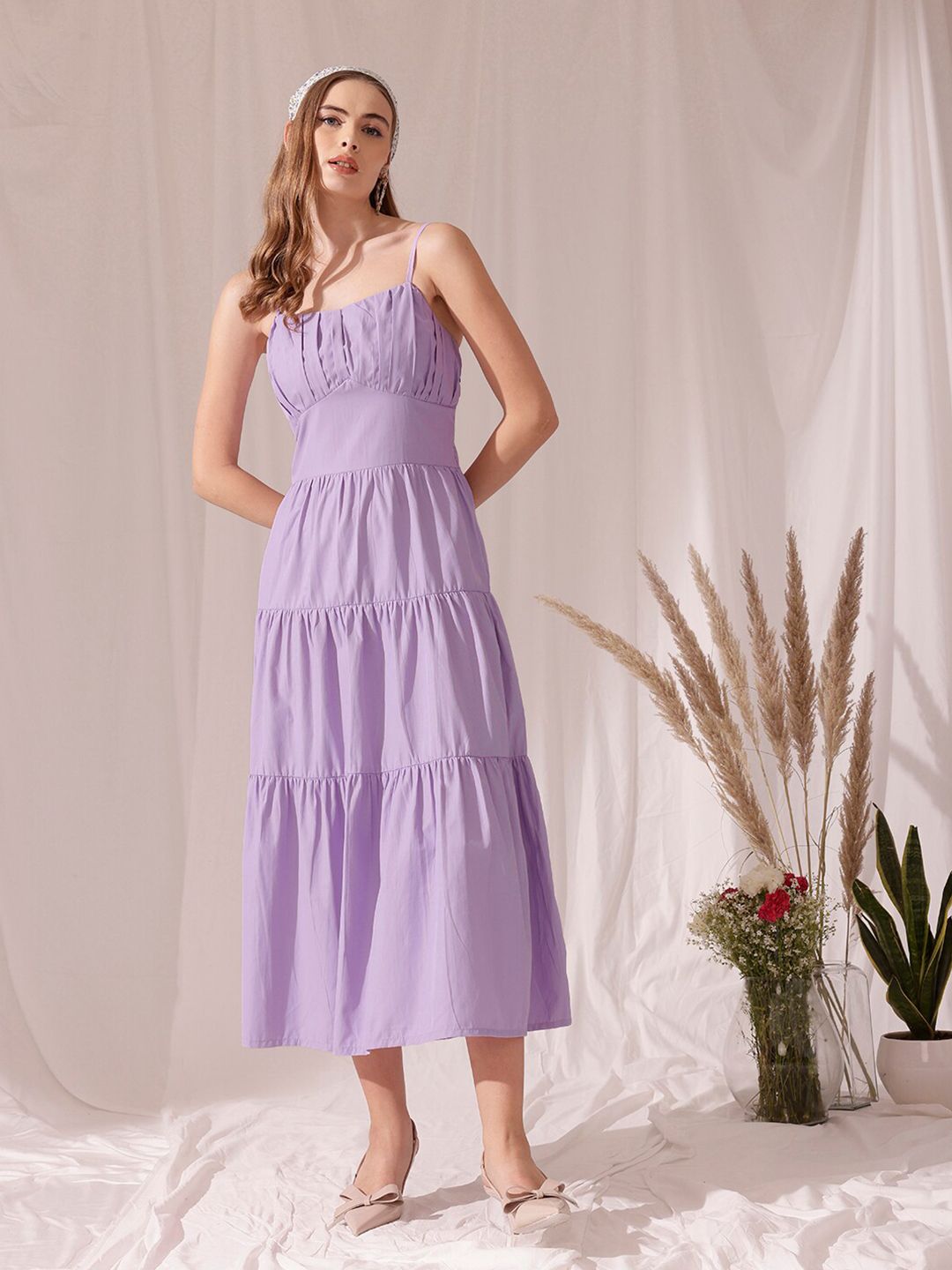 STREET 9 Shoulder Straps Sleeveless Fit & Flare Cotton Layered Dress