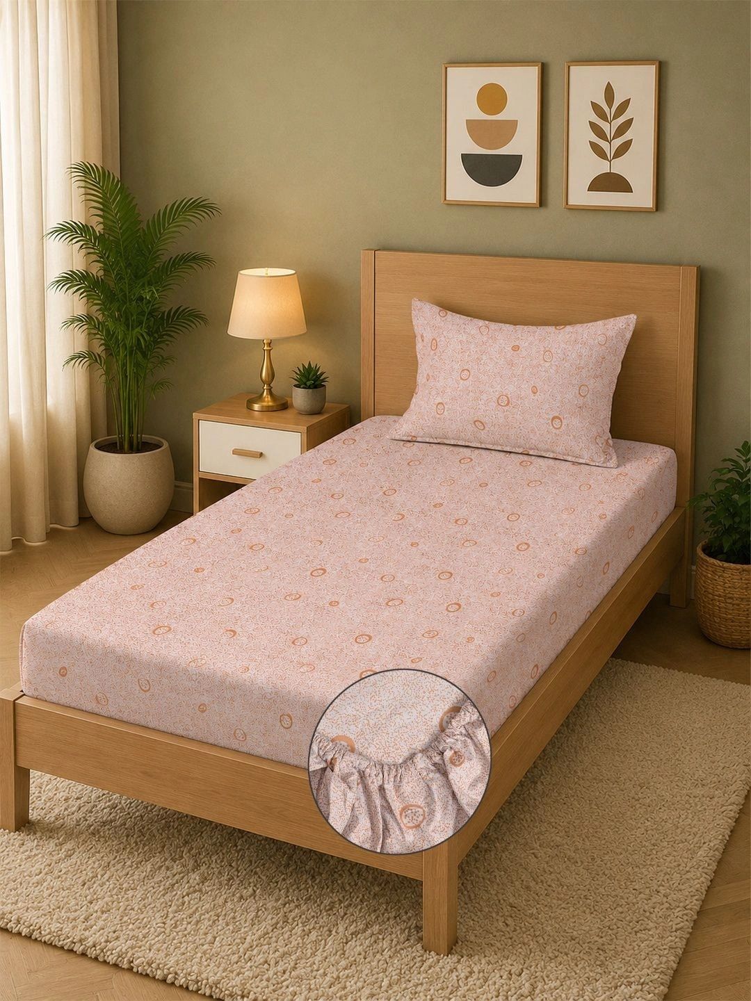 Moda Rapido X KLOTTHE Cadar Bujang Geometri Jingga & Putih 300 TC dengan 1 Sarung Bantal
