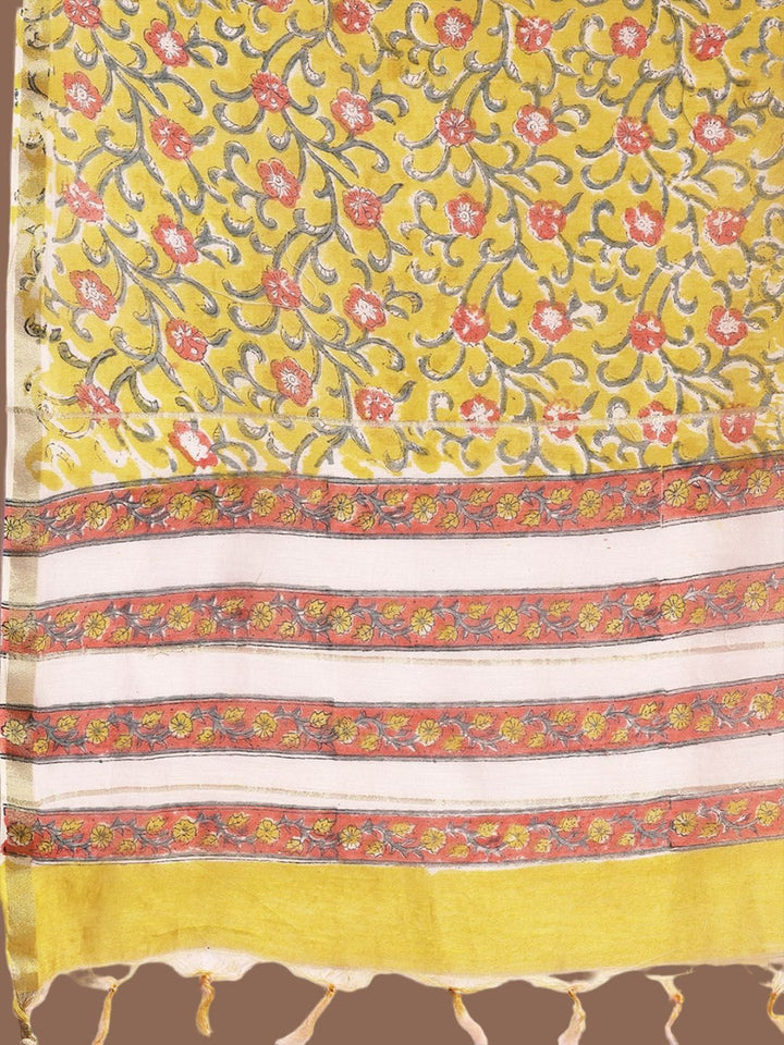 Libas Floral Printed Regular Pure Cotton Straight Kurta with Trousers & Dupatta