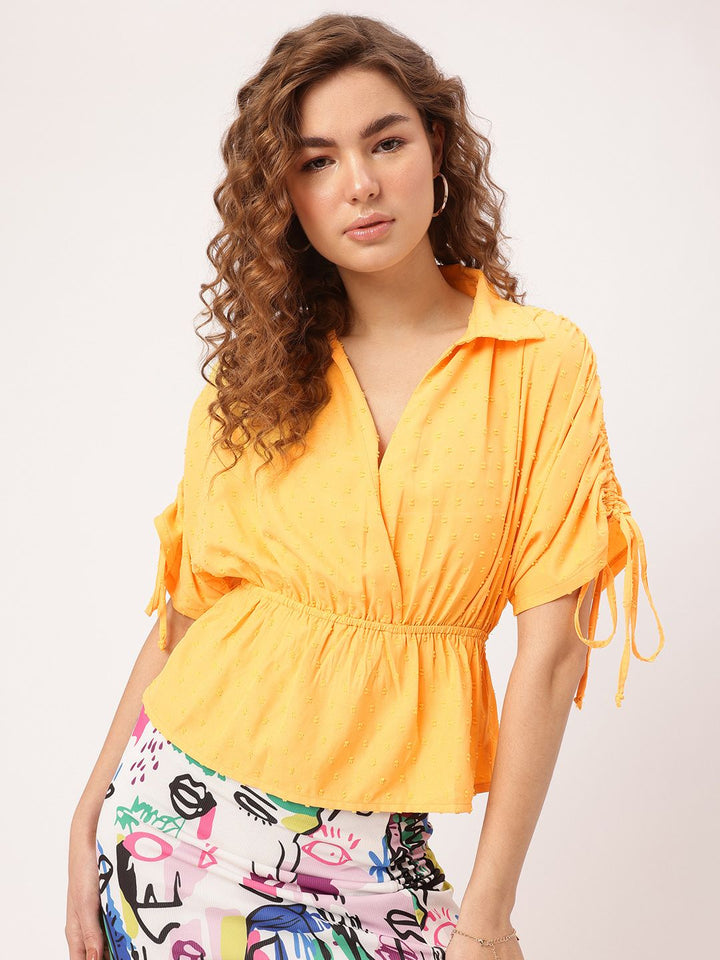 DressBerry Dobby Weave Cinched Waist Top