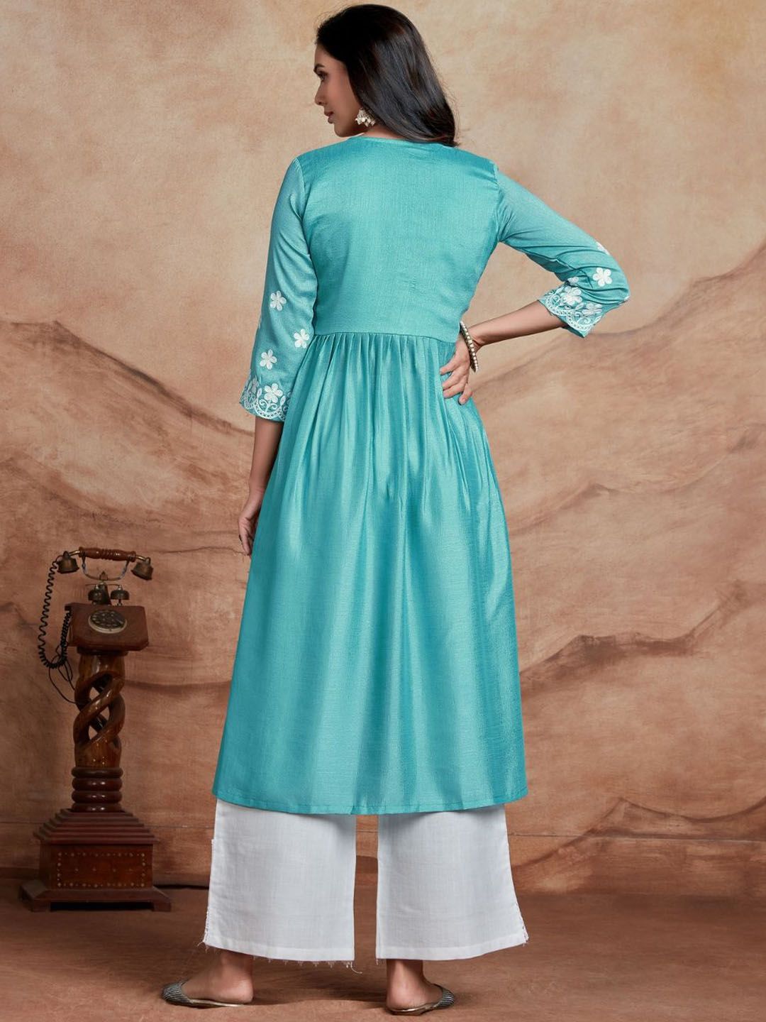 KALINI Women Floral Embroidered Chikankari Summer Sheers Kurta
