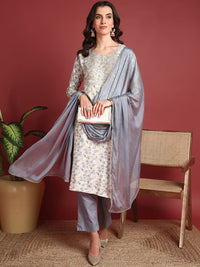 KALINI Women Printed Regular Sequinned Kurta with Trousers & With Dupatta