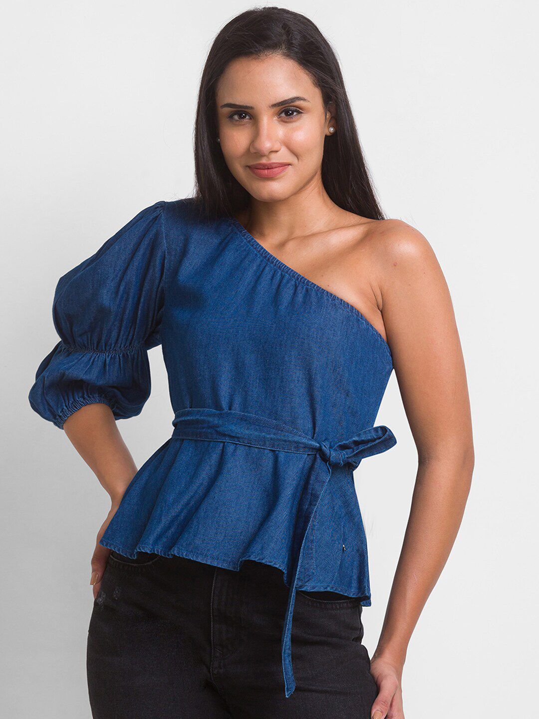 SPYKAR Blue One Shoulder Denim Top
