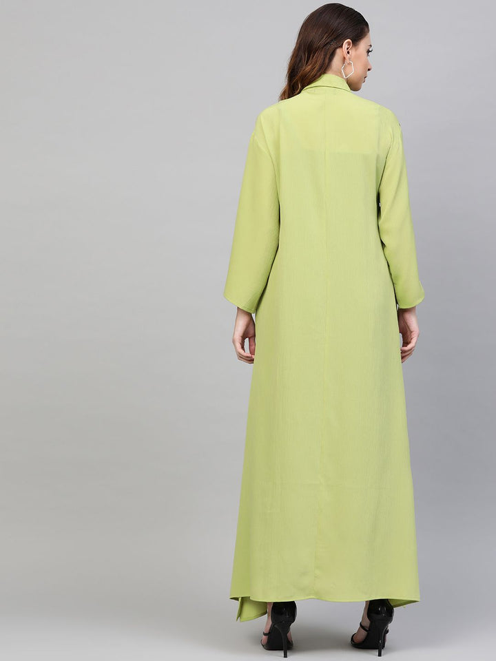 SASSAFRAS Women Fluorescent Green Solid Longline Shirt Style Shrug