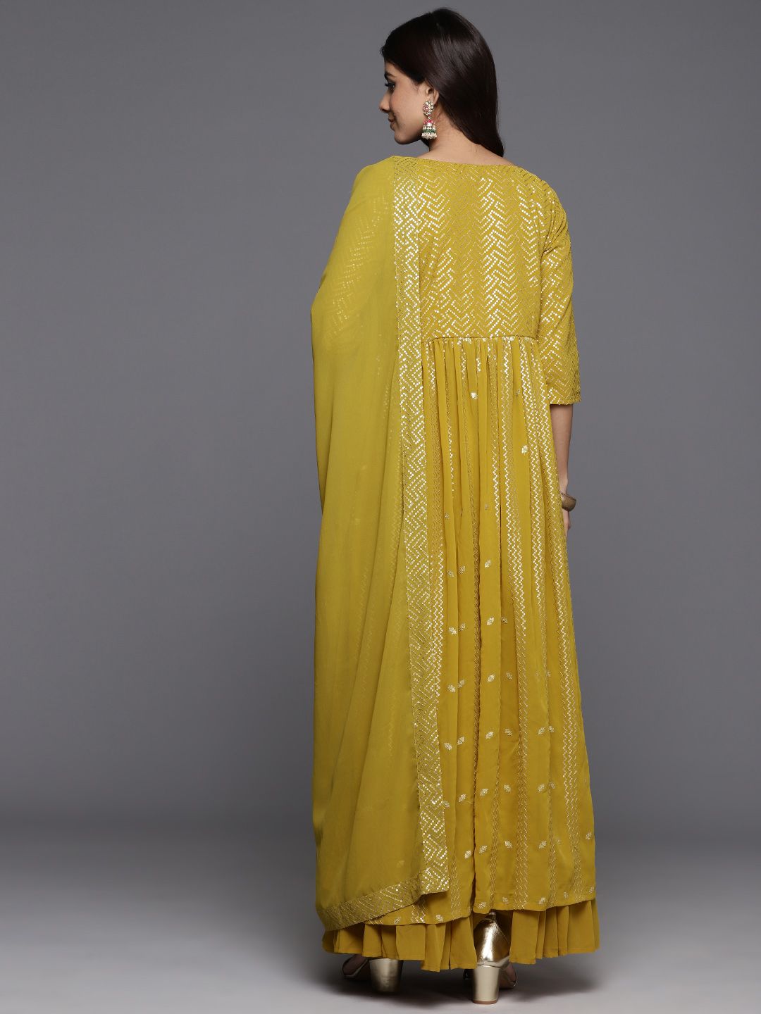 Libas Women Embroidered Pleated Sequinned Kurta with Palazzos & With Dupatta