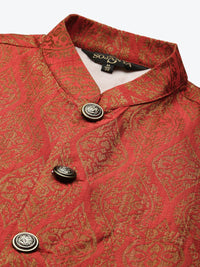 SOJANYA Men Beige Striped Kurta with Pyjamas & Nehru Jacket