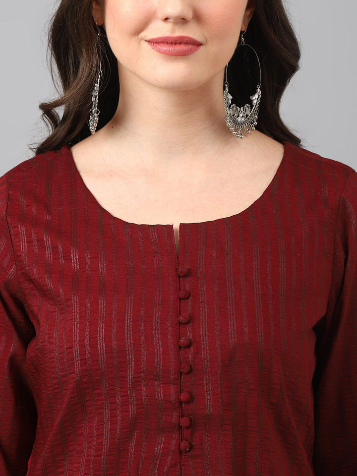 KALINI Striped Regular Thread Work Kurta with Palazzos