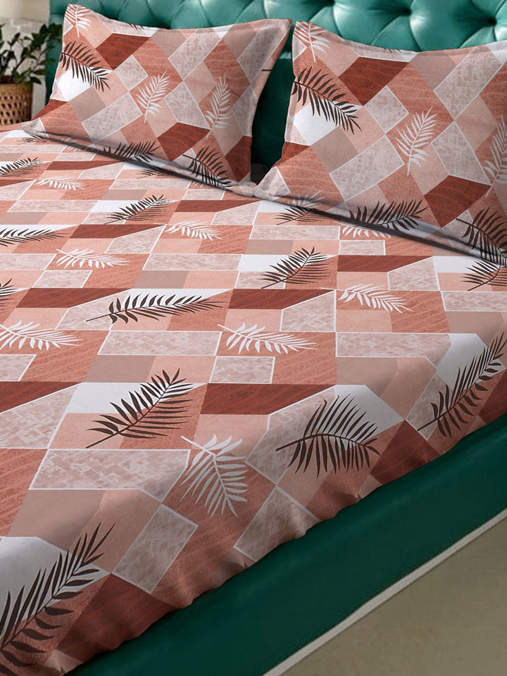 KLOTTHE Rust Leaf Printed Dilengkapi 400 TC Kapas Cadar King & 2 Sarung Bantal