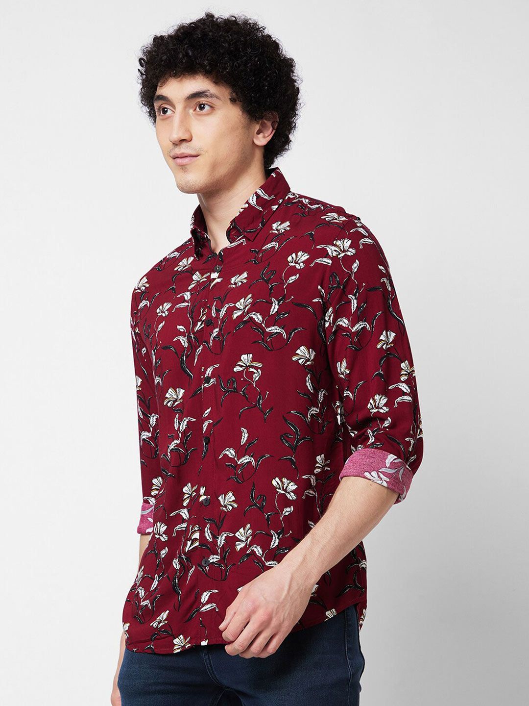 SPYKAR Floral Printed Long Sleeves Cotton Casual Shirt