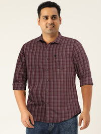The Indian Garage Co Men Burgundy & Beige Checked Cotton Casual Shirt