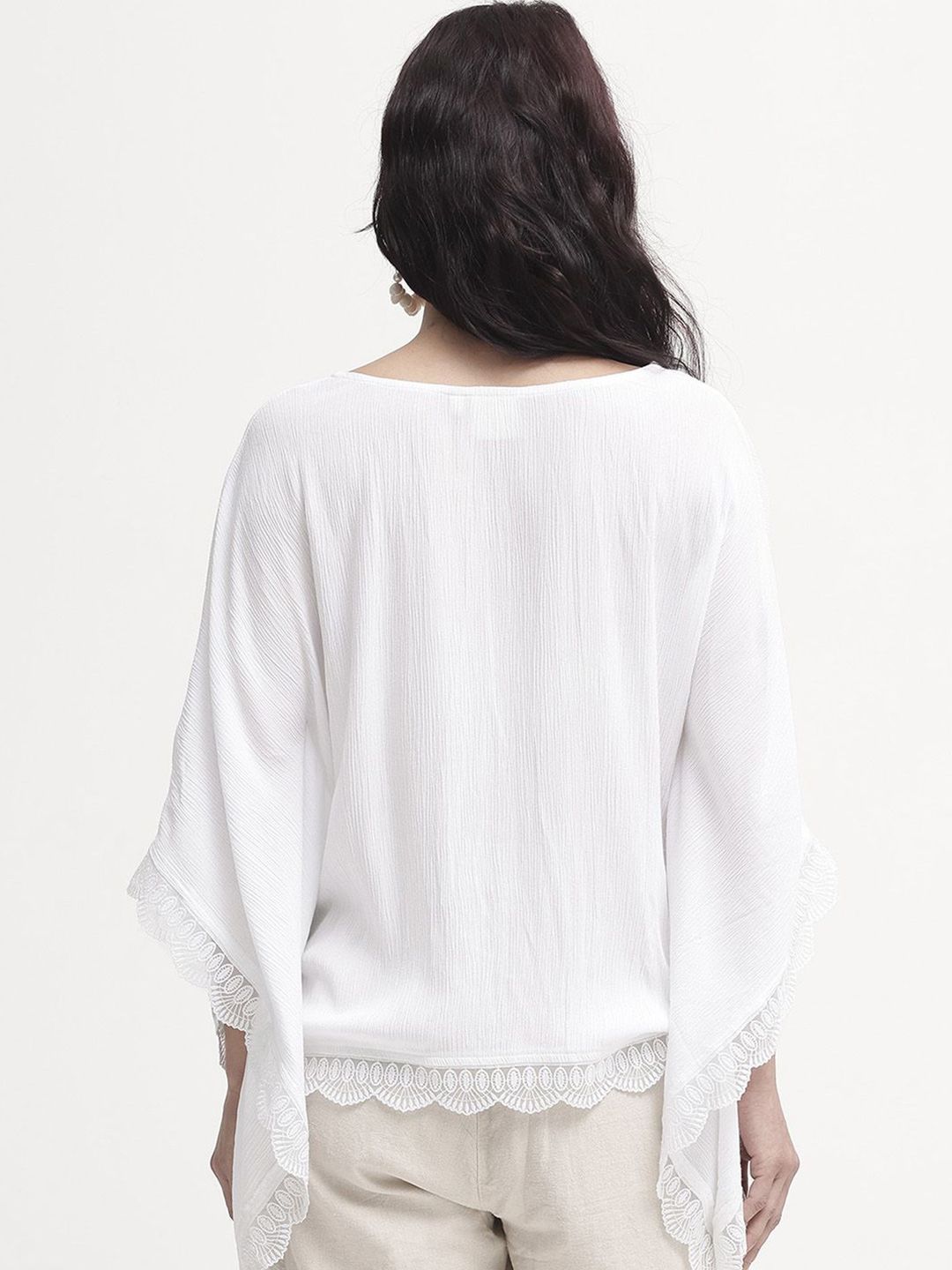 RAREISM women boat neck kimano sleeves lace ups Kaftan Top