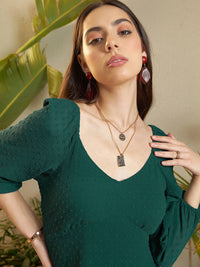 SASSAFRAS Green Self Design Georgette A-Line Dress