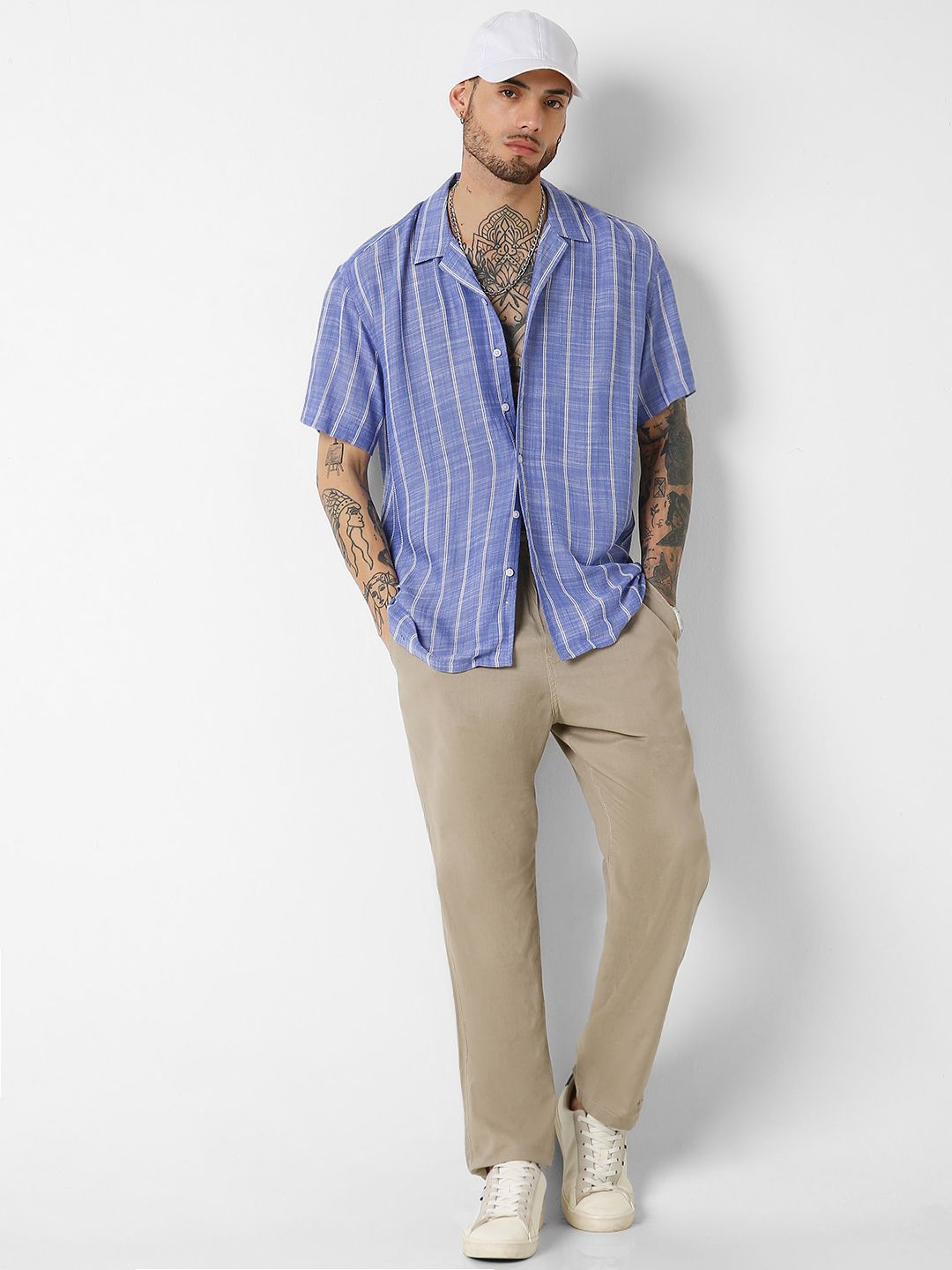 VASTRADO Men Striped Resort Collar Oversized Shirt