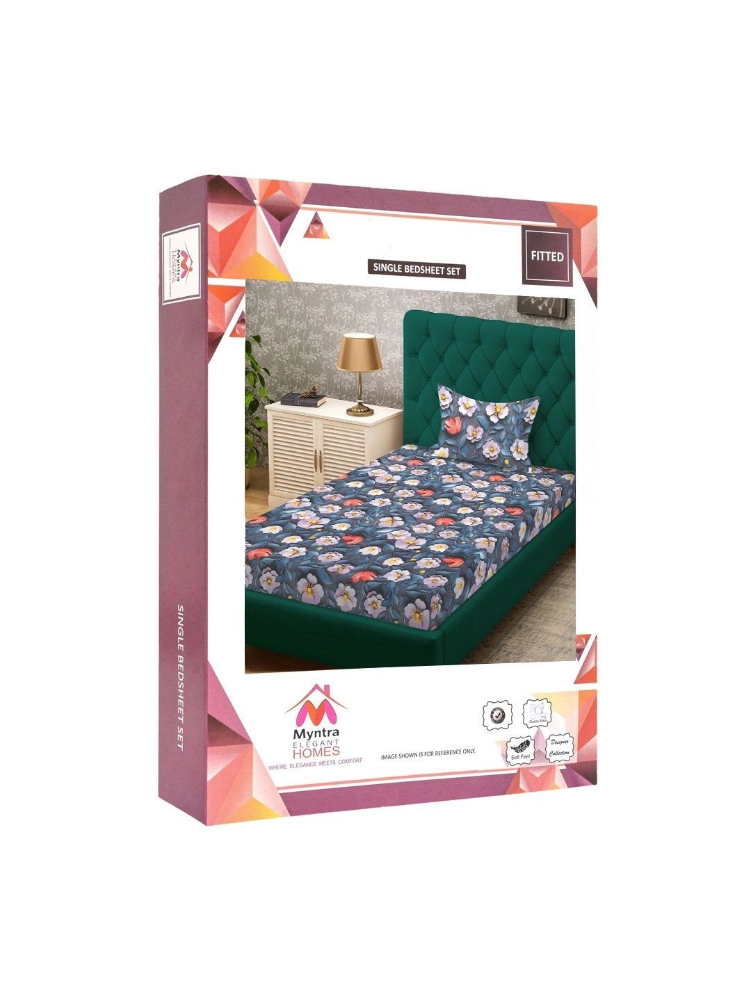 Myntra Elegant Homes Blue & White Floral 400 TC Single Bedsheet with 1 Pillow Covers