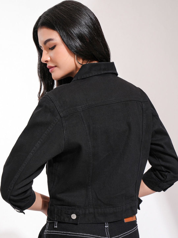 Tokyo Talkies Women Black Solid Denim Jacket