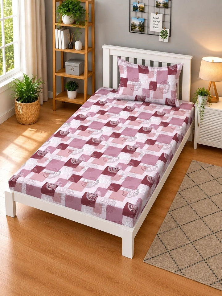 Moda Rapido X KLOTTHE Pink Printed Pure Cotton Single Bedsheet With Pillow Covers