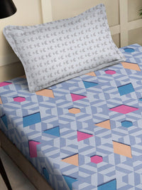 KLOTTHE Biru & Merah Jambu Geometri Bercetak 300 TC Cadar Bujang Dengan Sarung Bantal