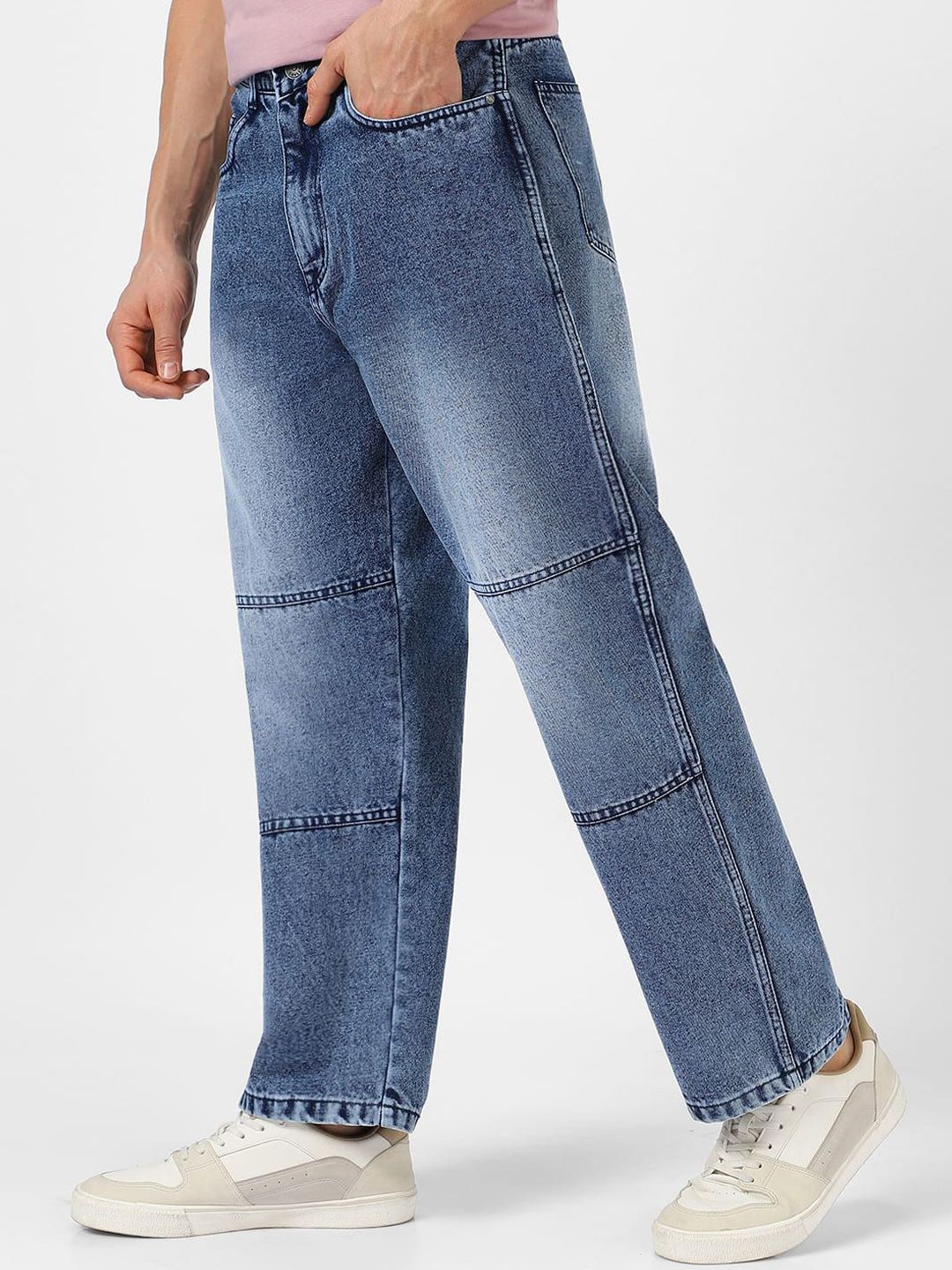 Urbano Fashion Men Loose Baggy Fit Cut and Sew Non-Stretchable Panelled Jeans