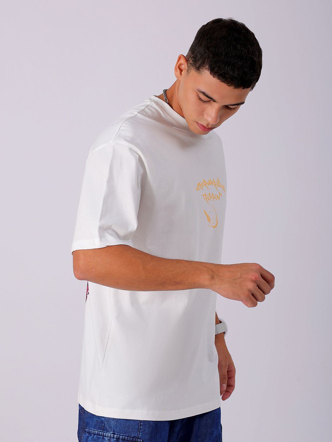 The Indian Garage Co Men Back Printed Boxy Oversized Round Neck Pure Cotton T-shirt
