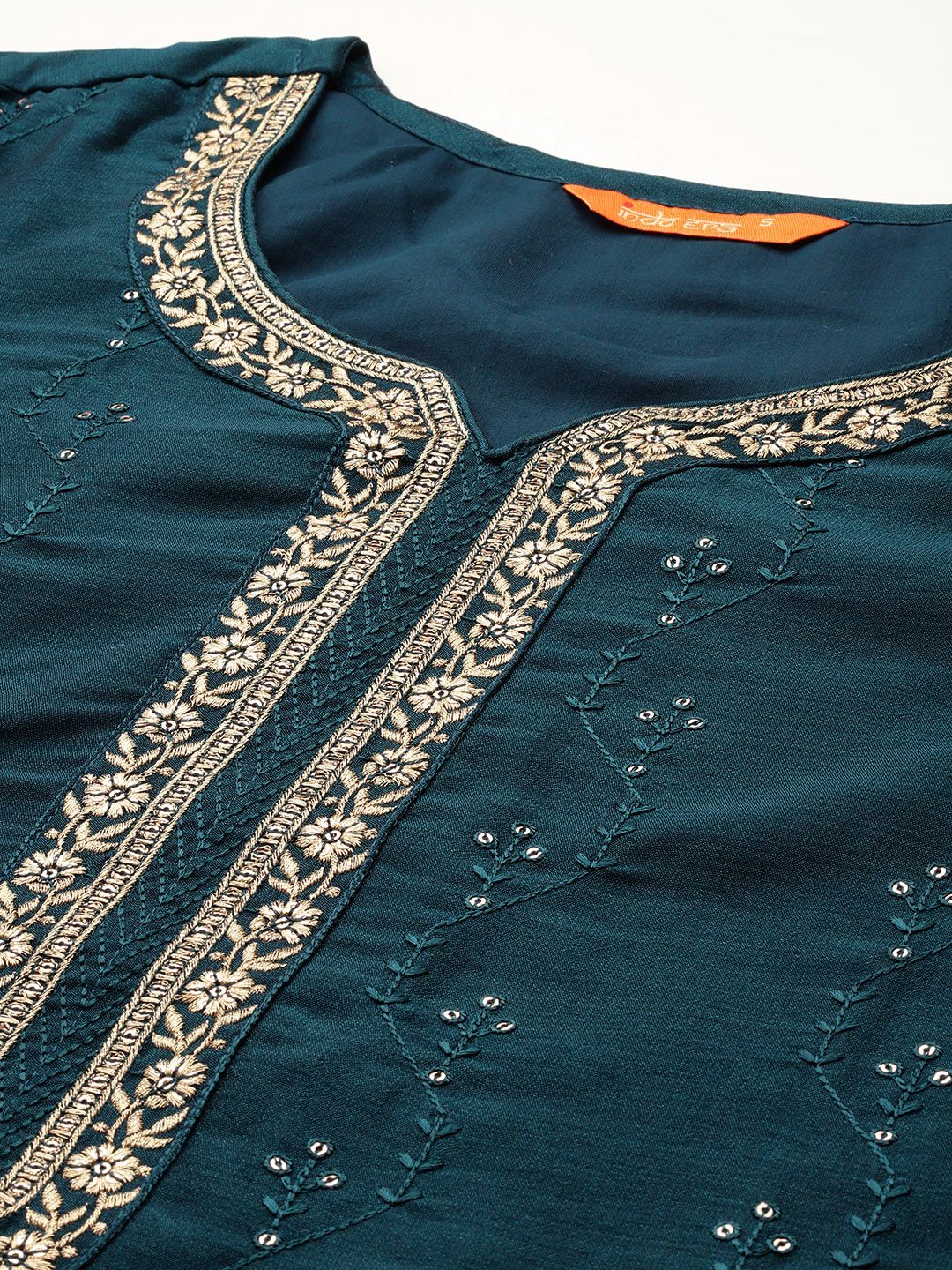 Indo Era Floral Embroidered Sequinned Kurta With Trousers & Dupatta