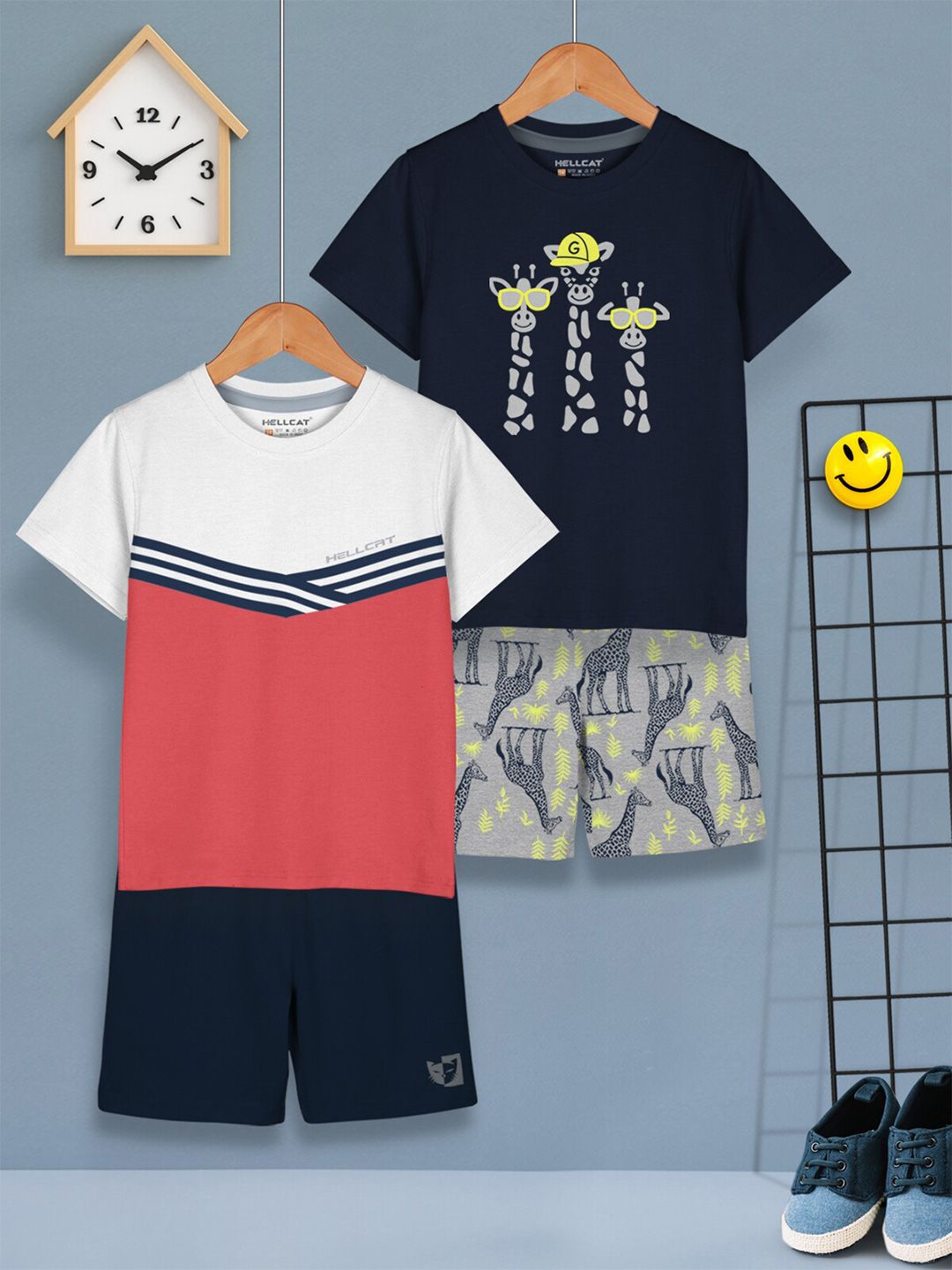 HELLCAT Pack Of 2 Boys Printed T-shirts With Shorts