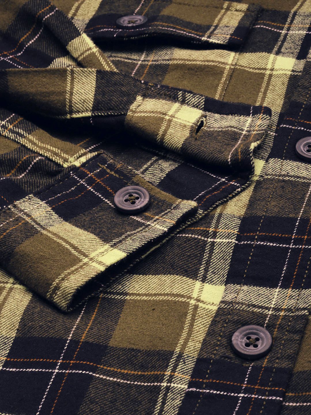 The Indian Garage Co Men Regular Fit Checked Double Flap Pocket Flannel Shirt