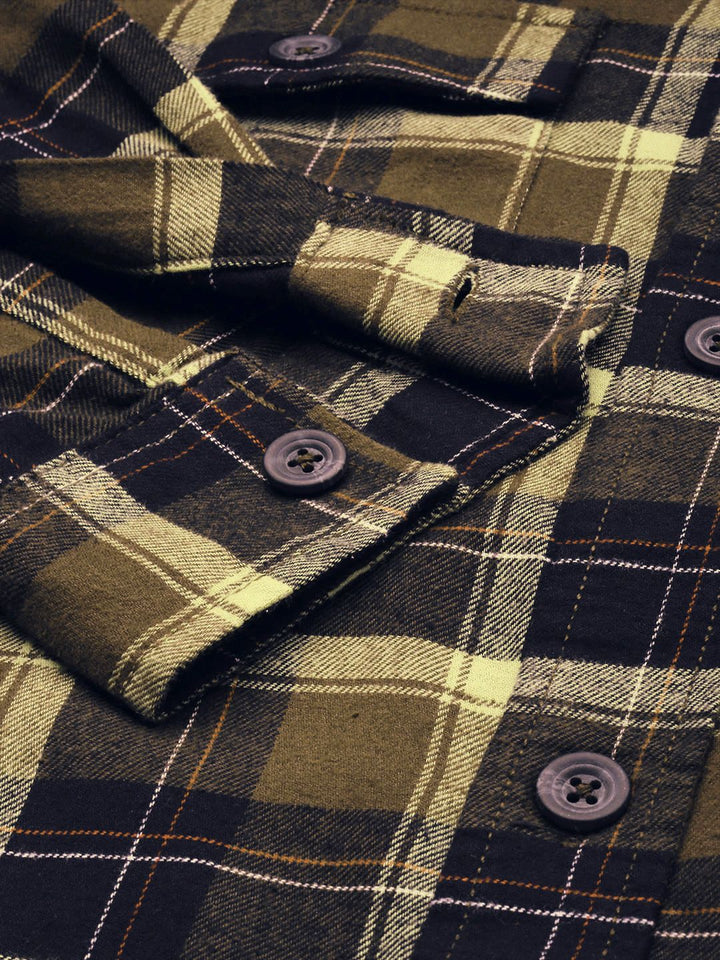 The Indian Garage Co Men Regular Fit Checked Double Flap Pocket Flannel Shirt