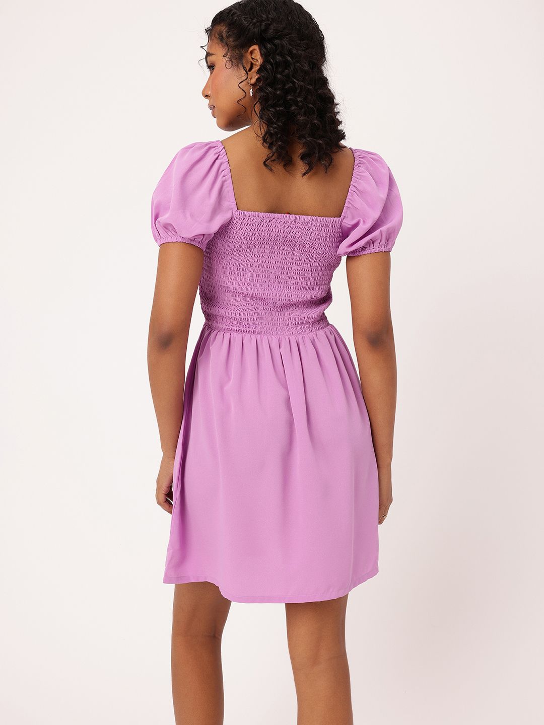 DressBerry Breathe Basics Bowed & Smocked A-Line Mini Dress
