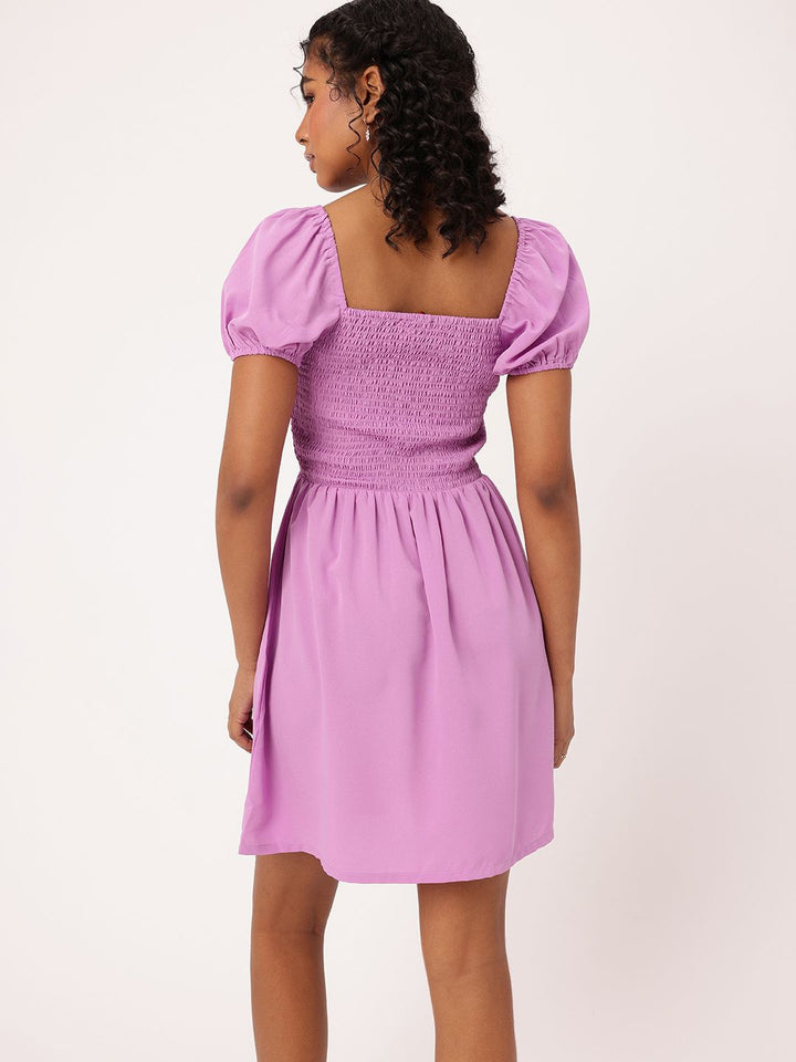 DressBerry Breathe Basics Bowed & Smocked A-Line Mini Dress