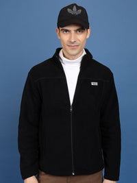 HIGHLANDER Black High Neck Long Sleeves Front-Open Sweatshirt