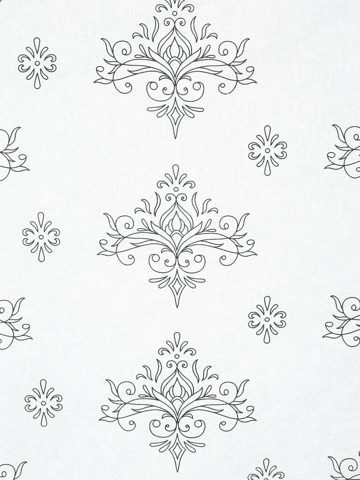 KLOTTHE Off White Printed Flat 400TC Pure Cotton Super King Bedsheet & 4 Pillow Covers