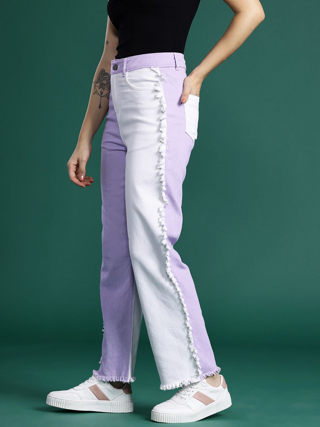 DressBerry Women Straight Fit Colourblocked Stretchable Jeans