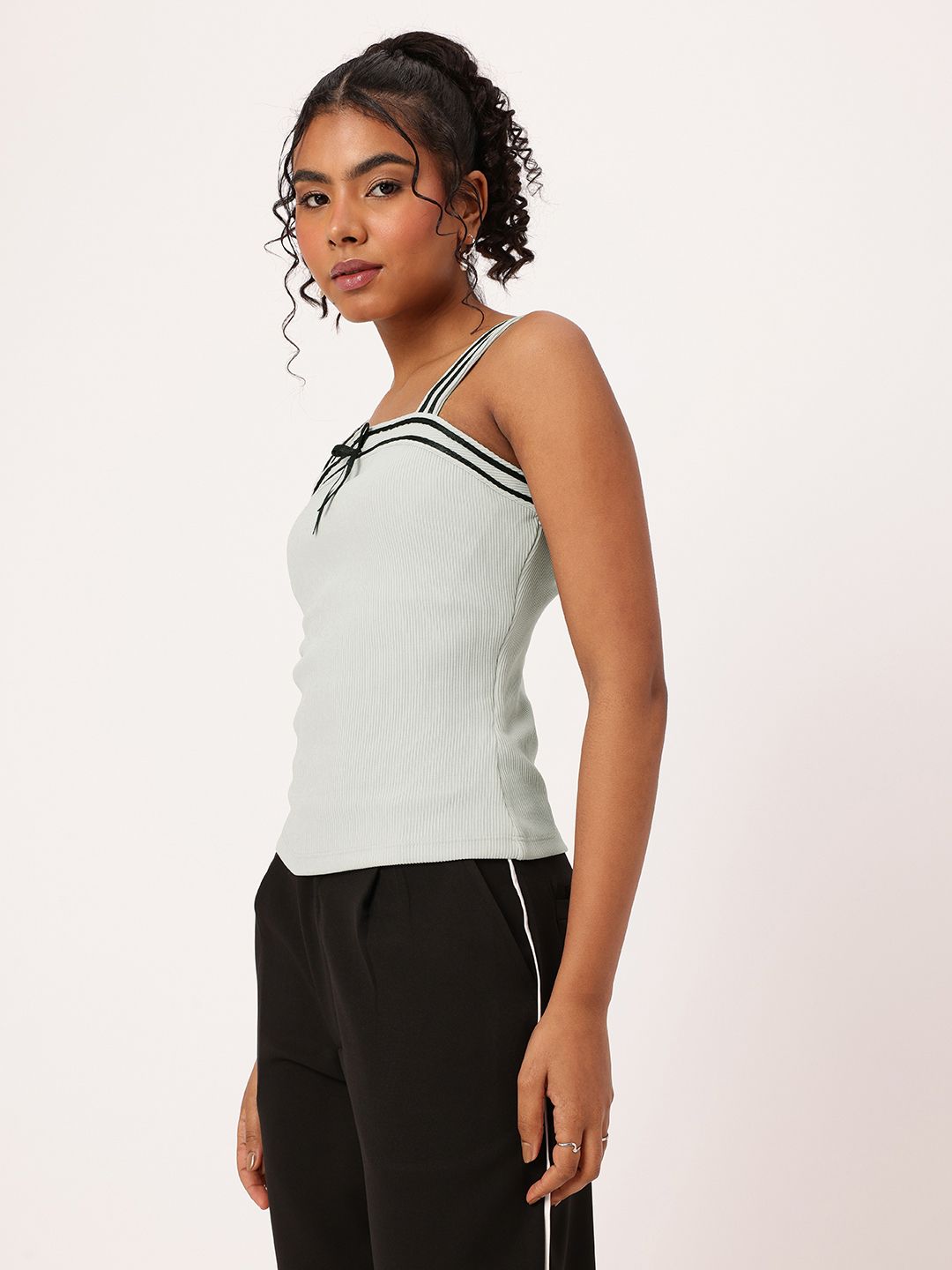 DressBerry Soft Girl Aesthetic Bow Detailed Ribbed Top
